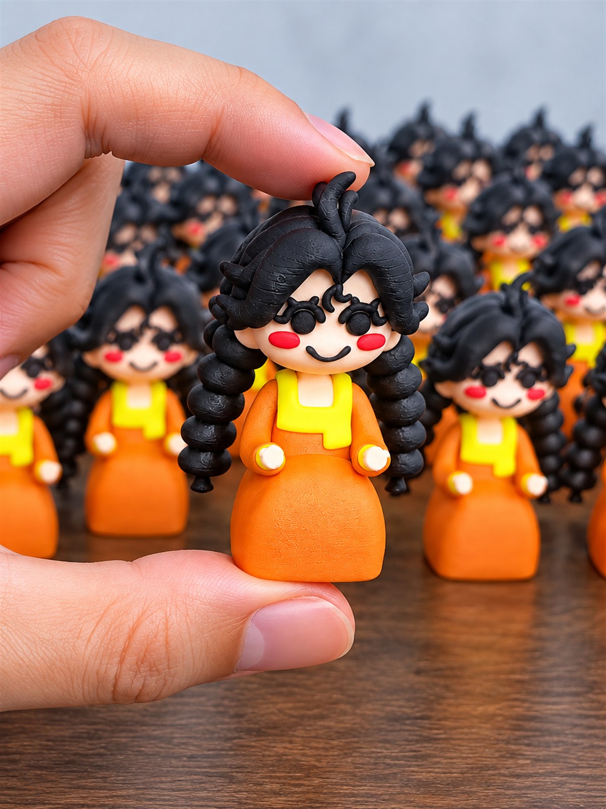 Handheld detail of a custom full-color resin character figurine for Eid Al Adha