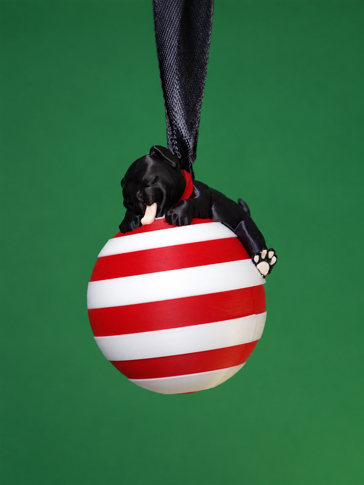 Custom striped PLA ornament from a holiday employee gift set